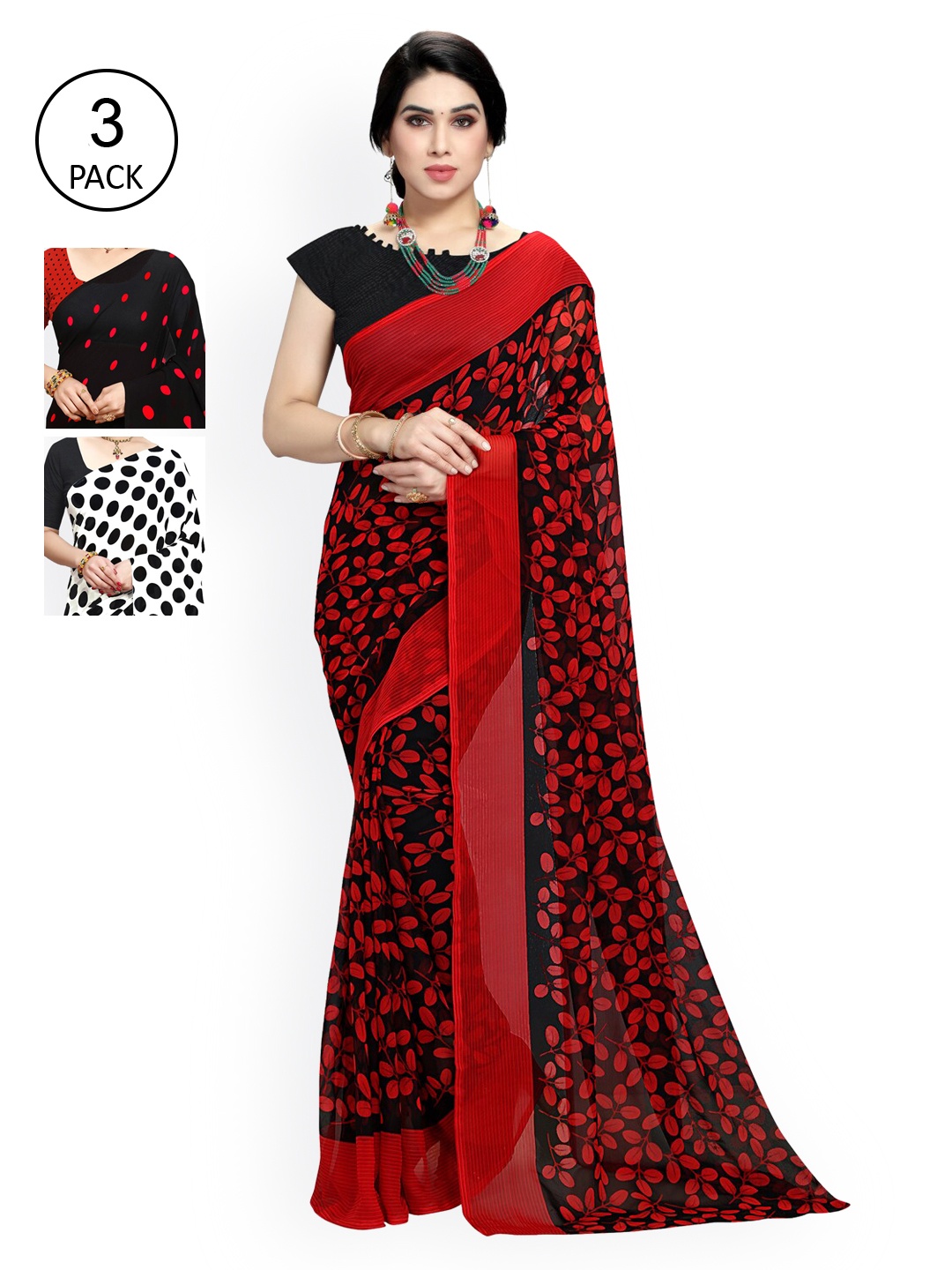 

KALINI Multi Pack of 3 Printed Poly Georgette Saree