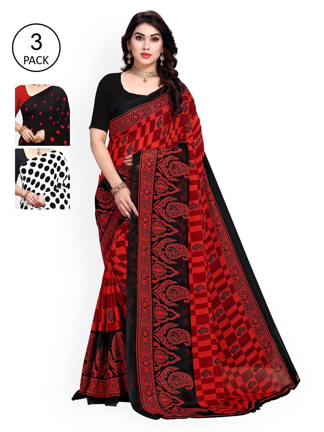 

KALINI White & Black Pack of 3 Saree