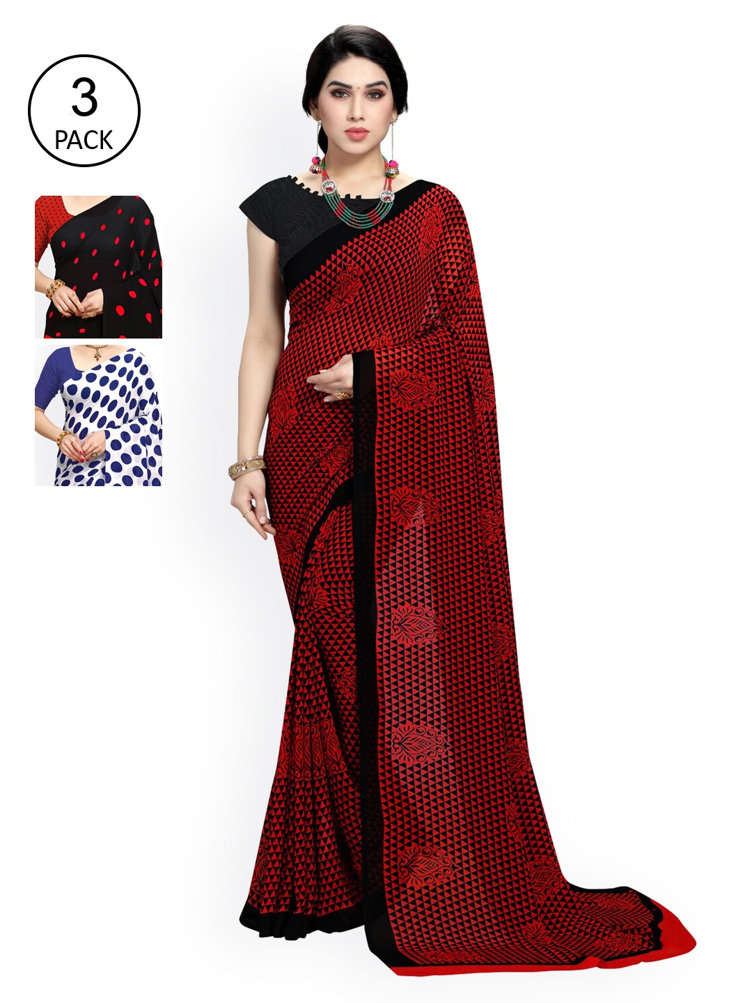 

KALINI Multicoloured Set of 3 Poly Georgette Saree, Multi