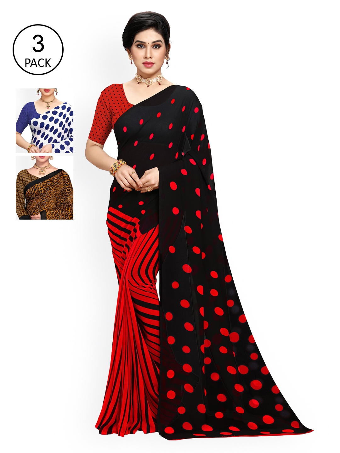 

KALINI Pack Of 3 White & Blue Saree