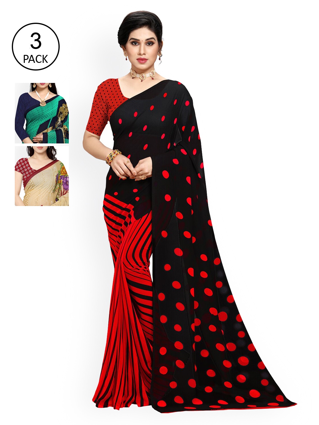 

KALINI Multi Pack of 3 Printed Poly Georgette Saree