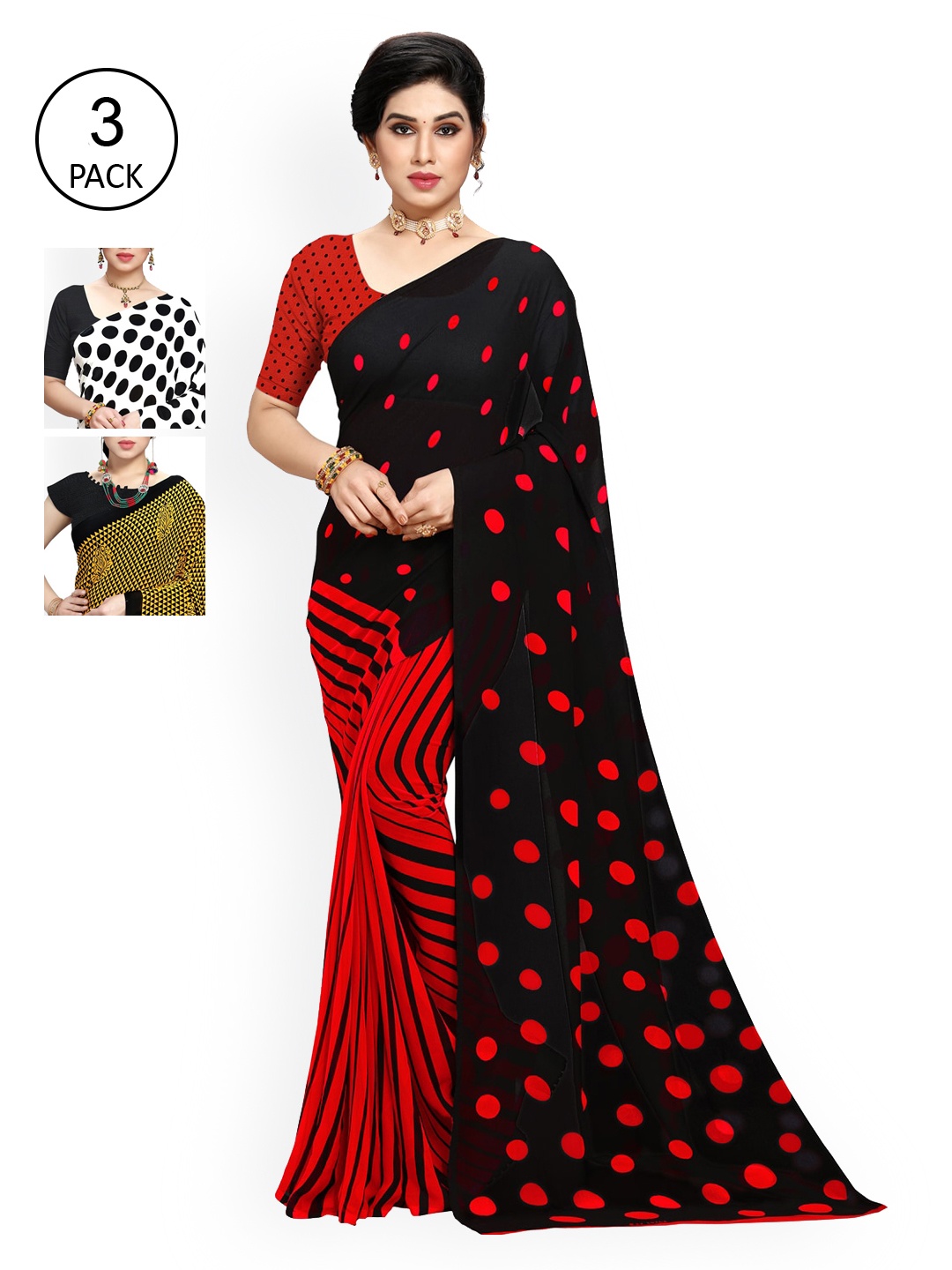 

ANAND SAREES Pack of 3 Poly Georgette Printed Saree, Multi