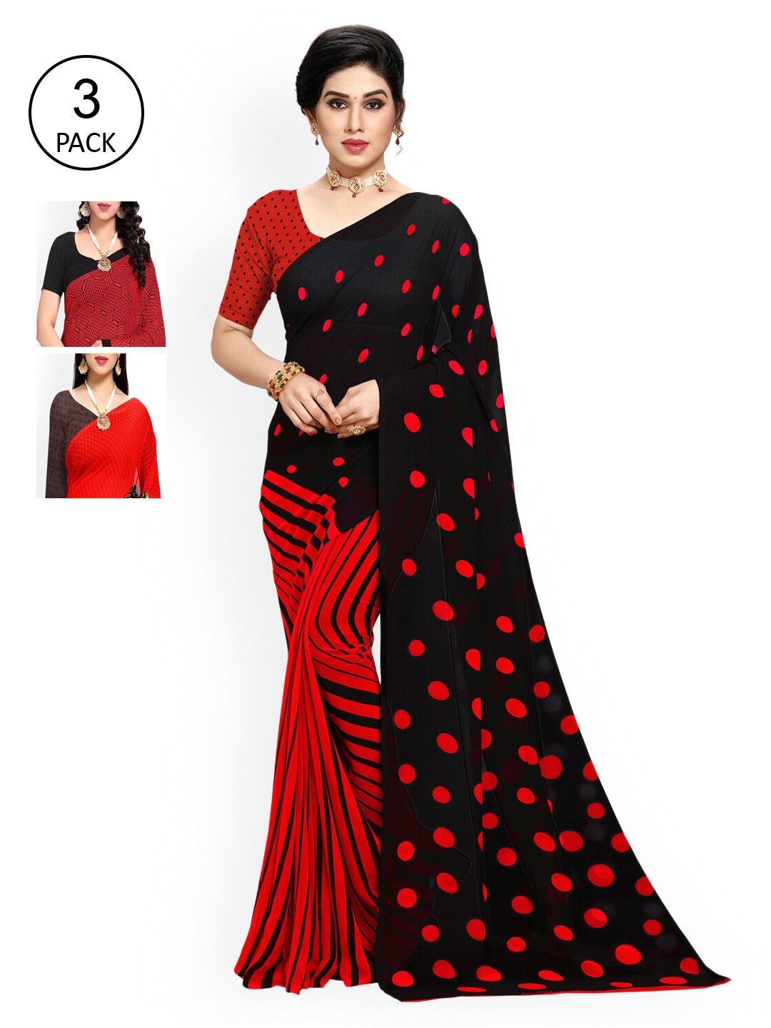 

KALINI Red & Black Pack of 3 Saree