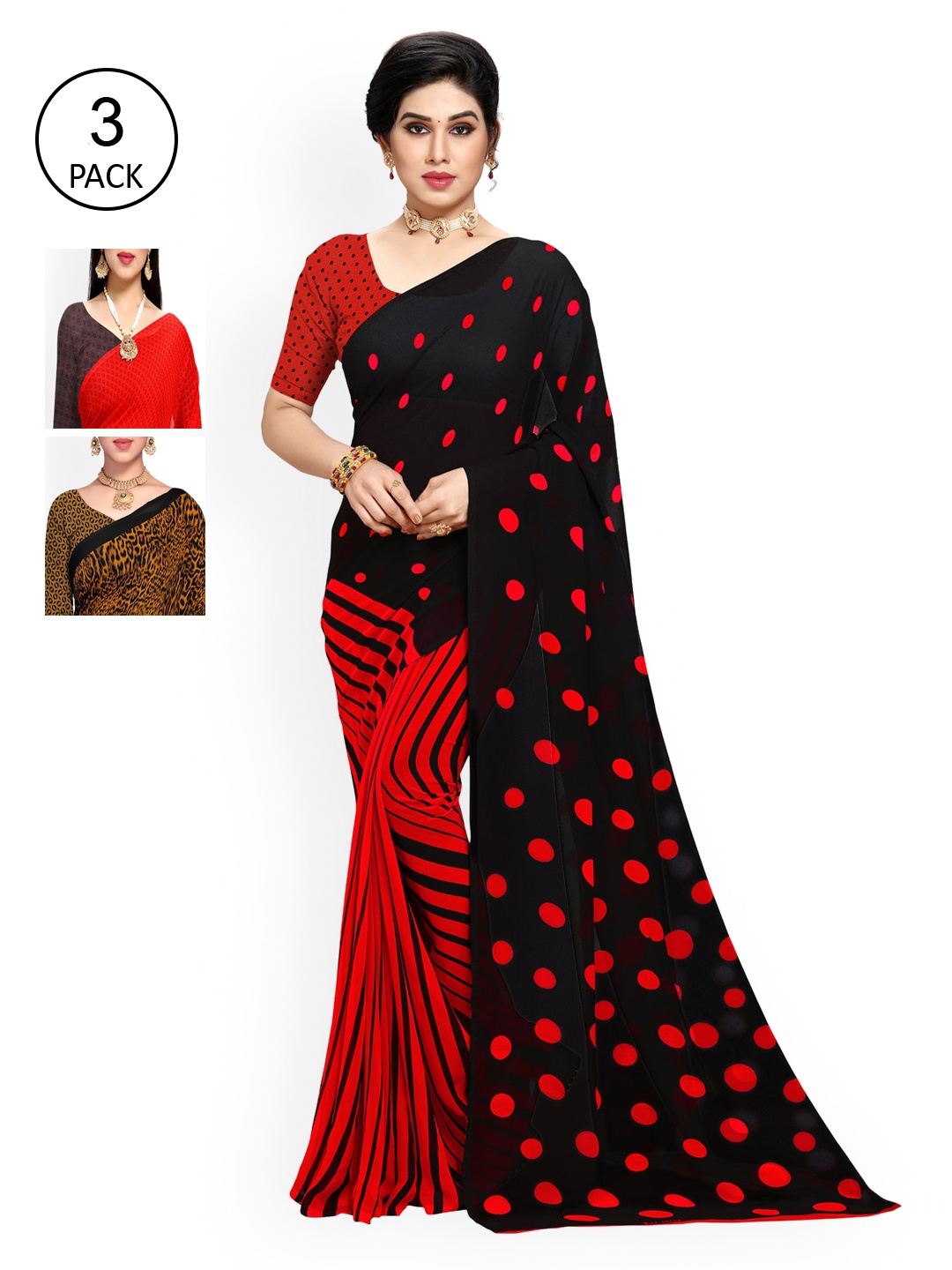 

KALINI Pack Of 3 Multicoloured Poly Georgette Sarees, Multi