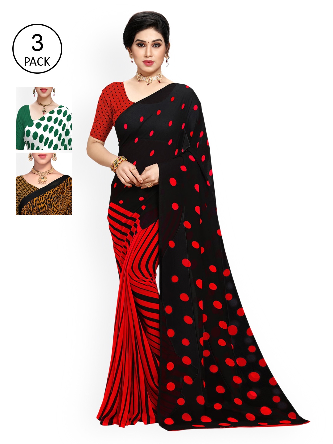 

KALINI Pack Of 3 Green & Black Saree