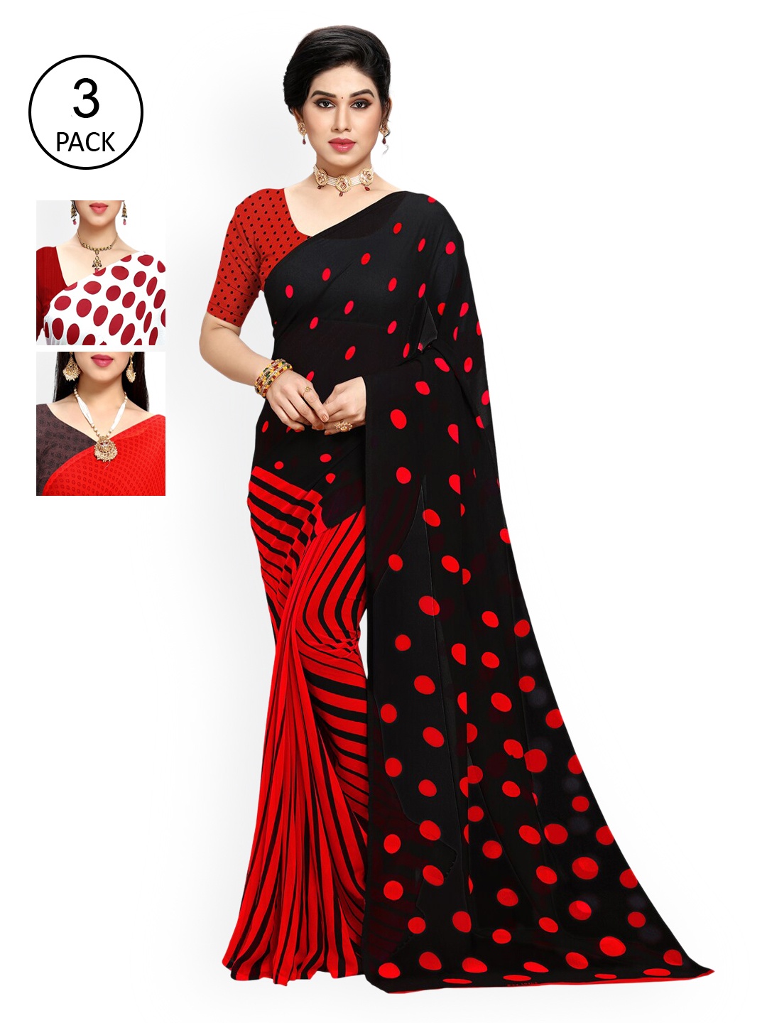 

KALINI Pack Of 3 Printed Sarees, White
