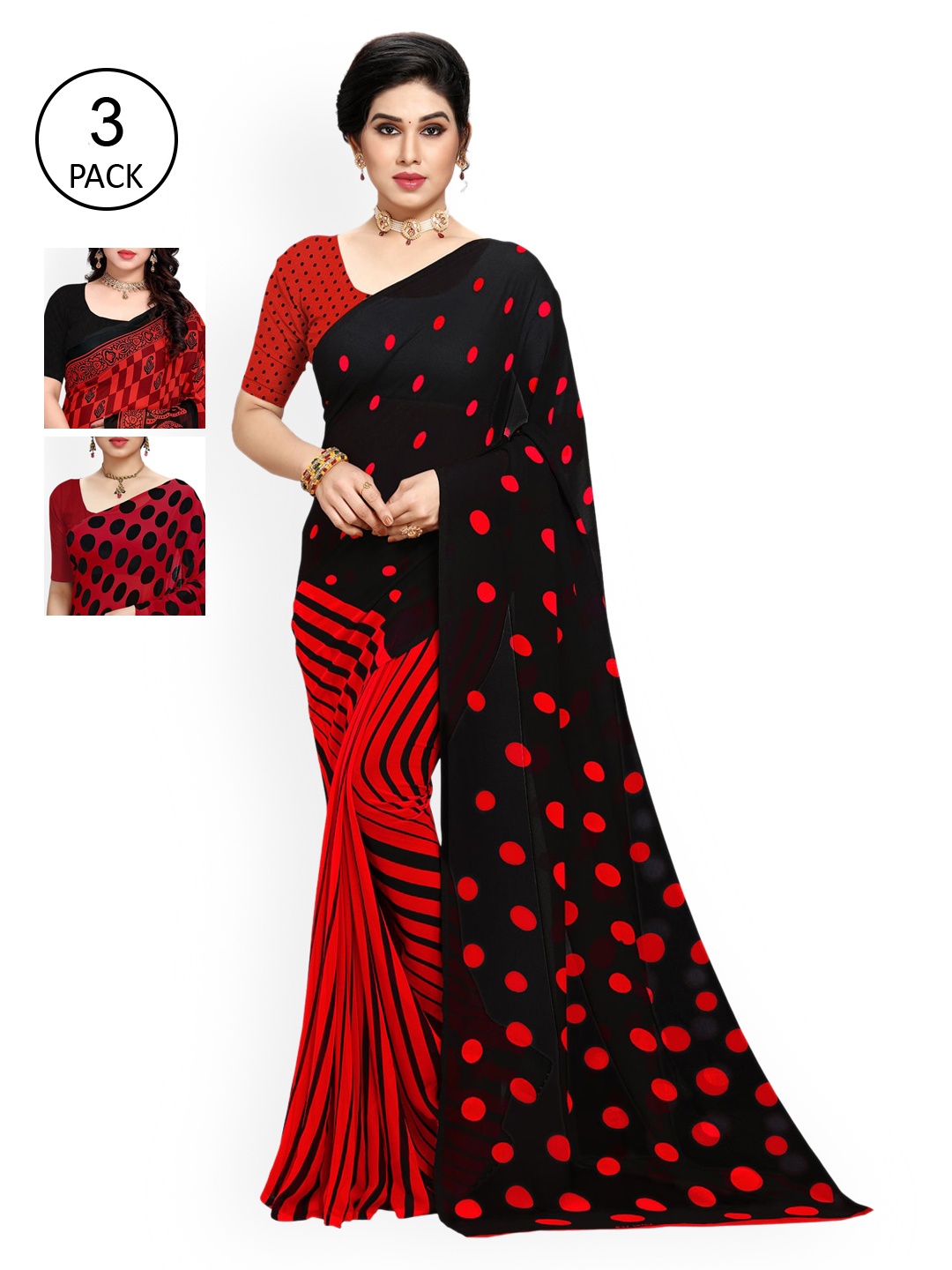 

KALINI Multi Pack of 3 Printed Poly Georgette Saree
