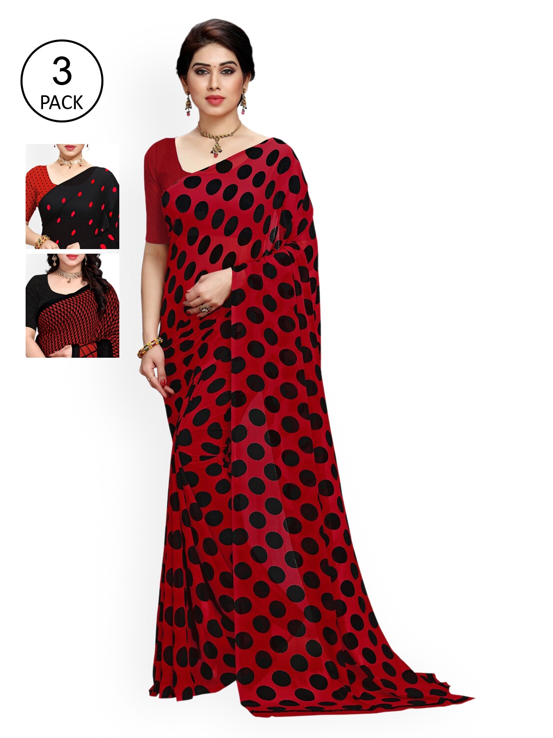 

ANAND SAREES Red & Black Pack of 3 Saree