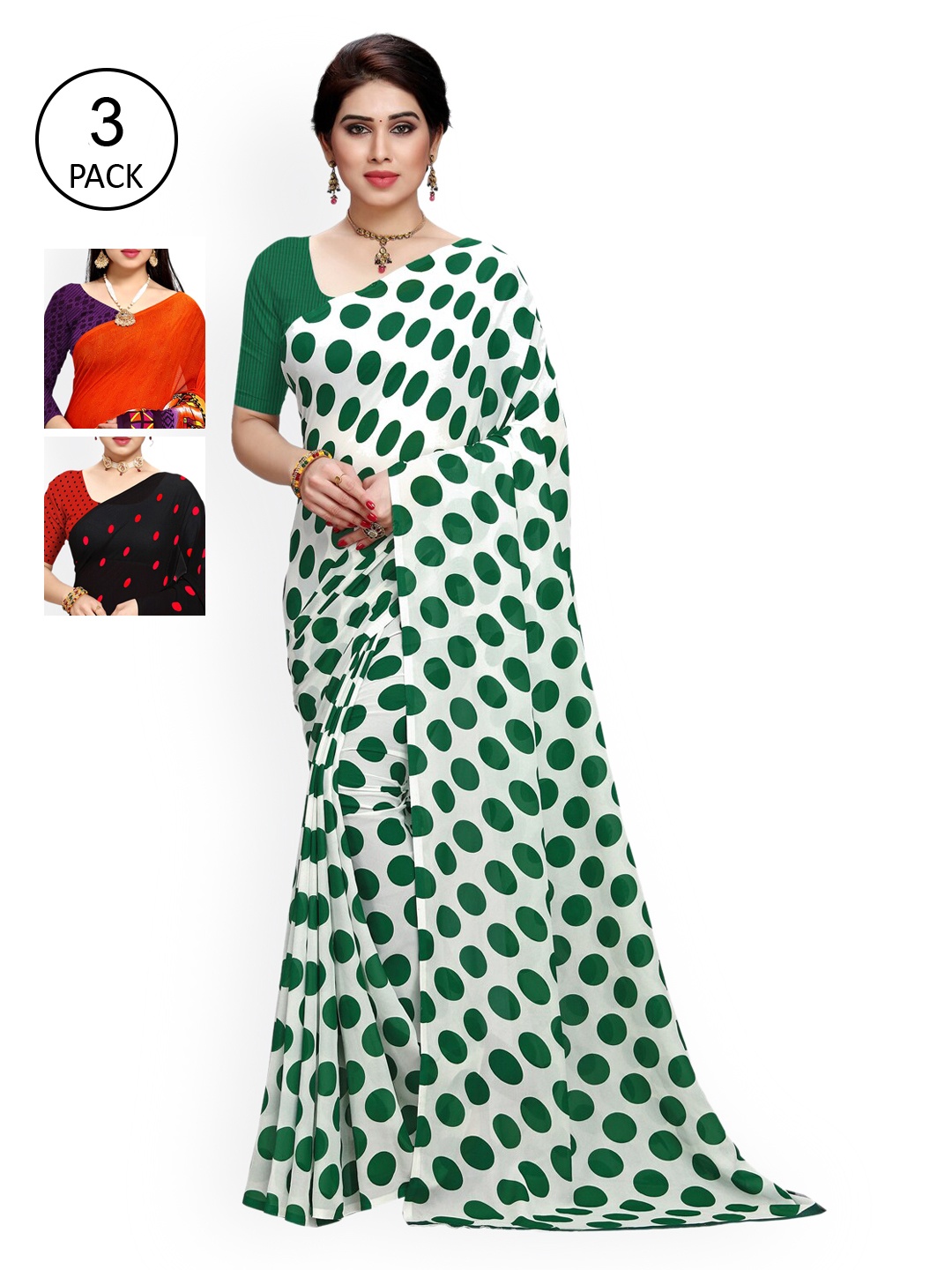 

KALINI Pack Of 3 Multicoloured Poly Georgette Sarees, Multi