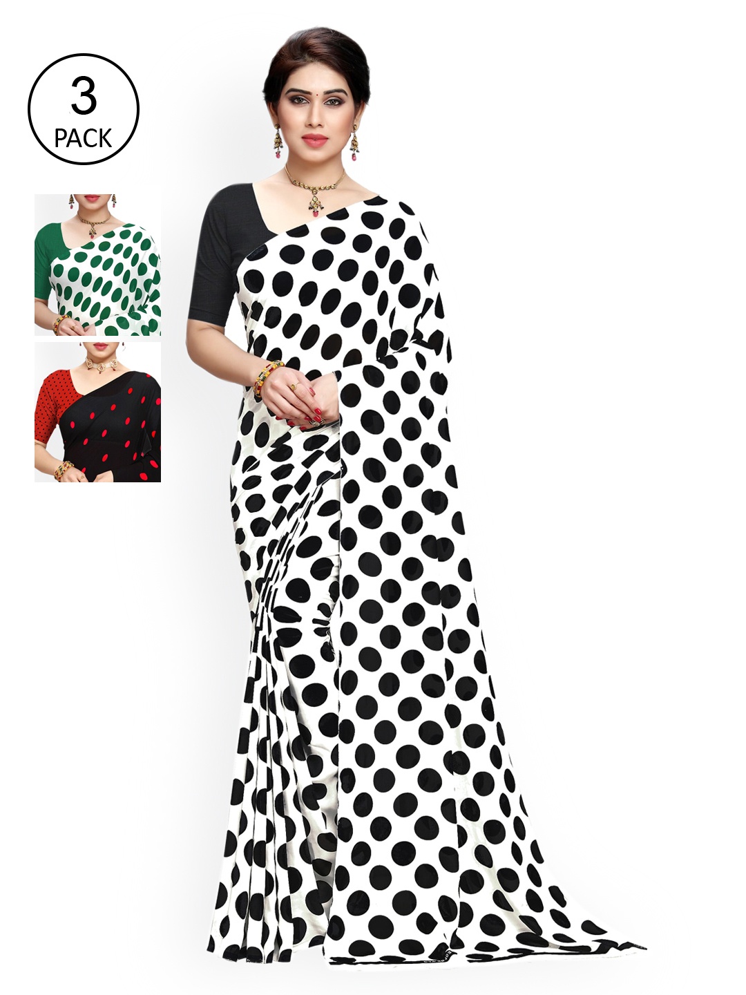 

KALINI Pack Of 3 White & Black Saree