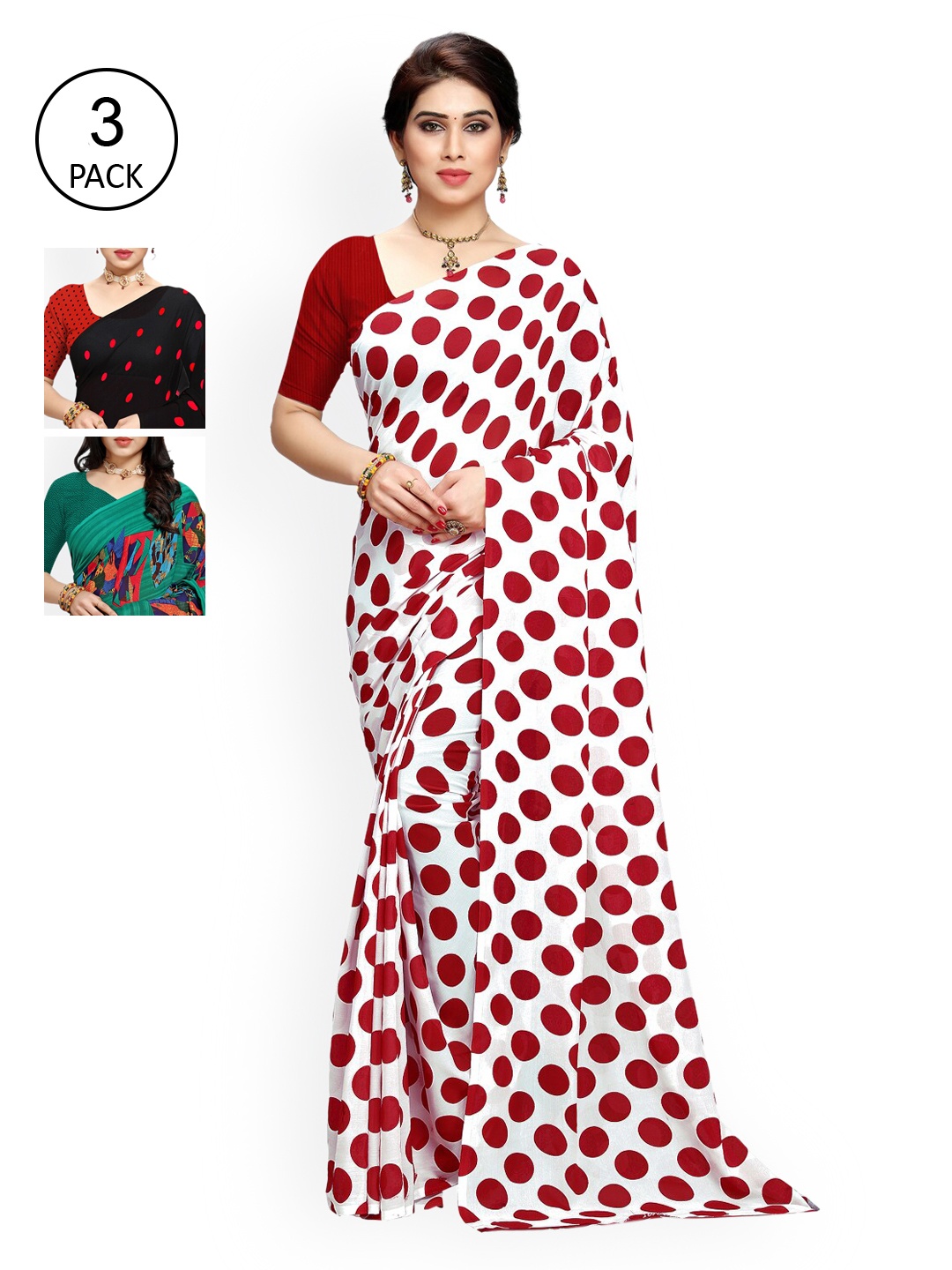 

KALINI Multi Pack of 3 Printed Poly Georgette Saree