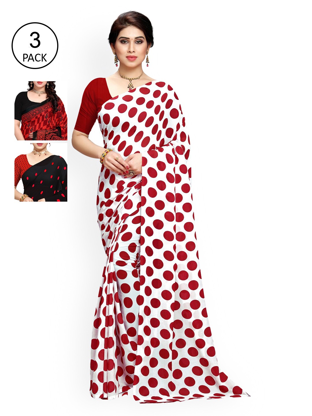 

KALINI Pack of 3 Poly Georgette Printed Saree, Multi
