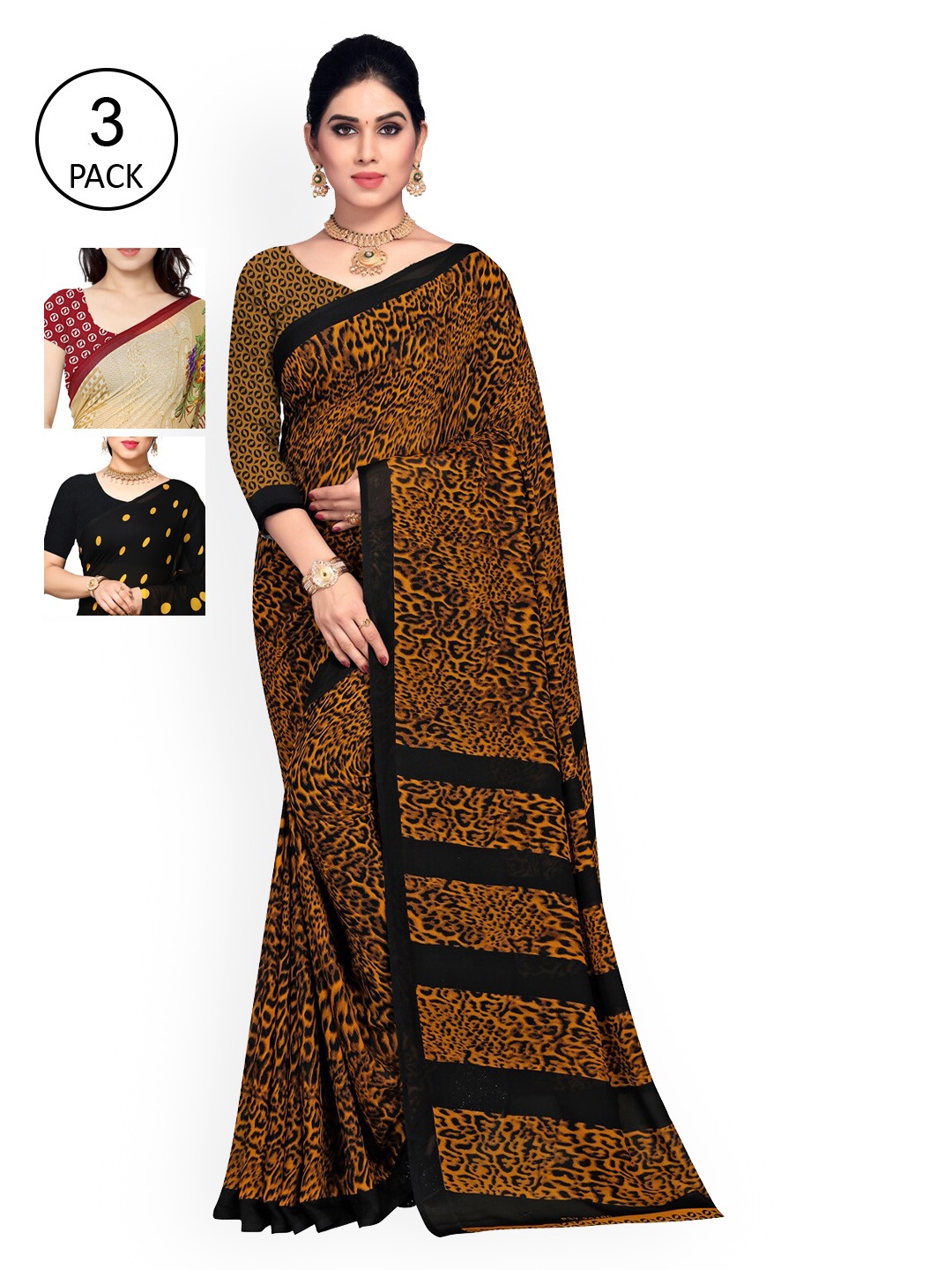 

KALINI Multi Pack of 3 Printed Poly Georgette Saree