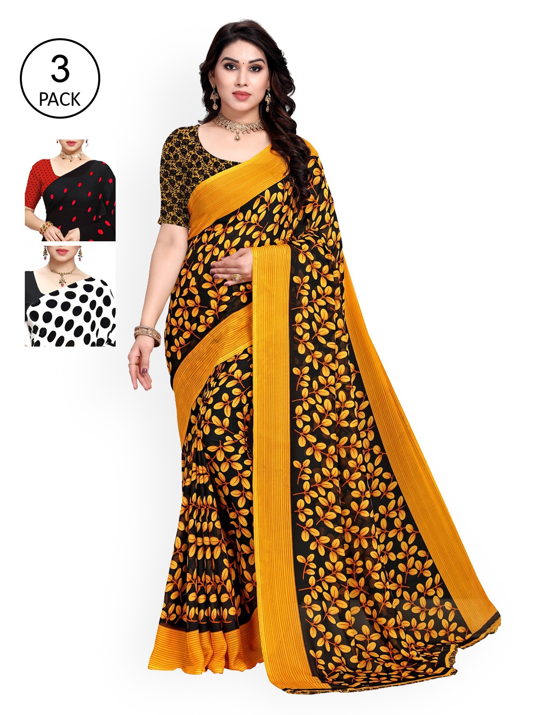 

KALINI Pack Of 3 Printed Sarees, White
