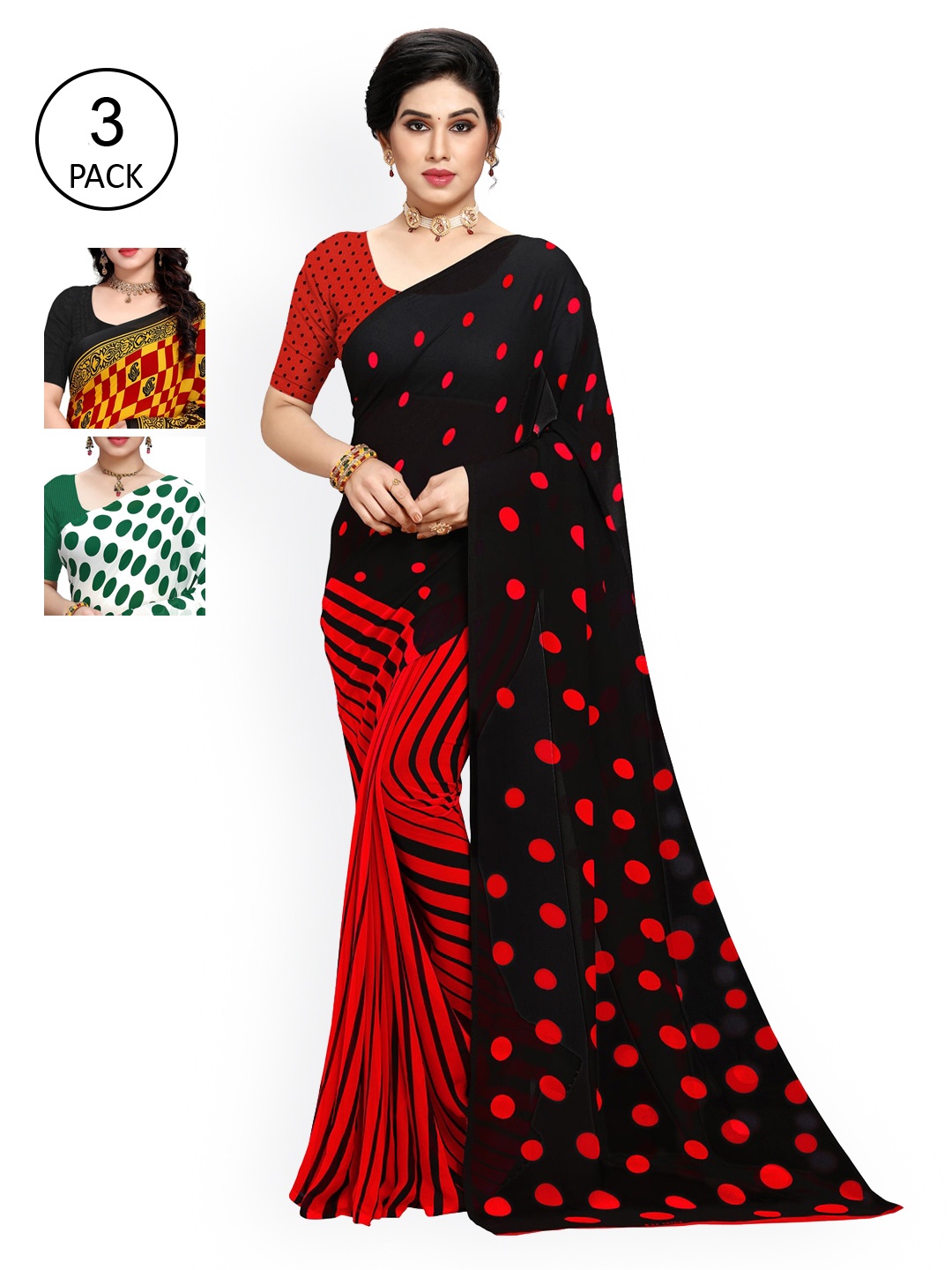 

KALINI Pack of 3 Poly Georgette Sarees, White
