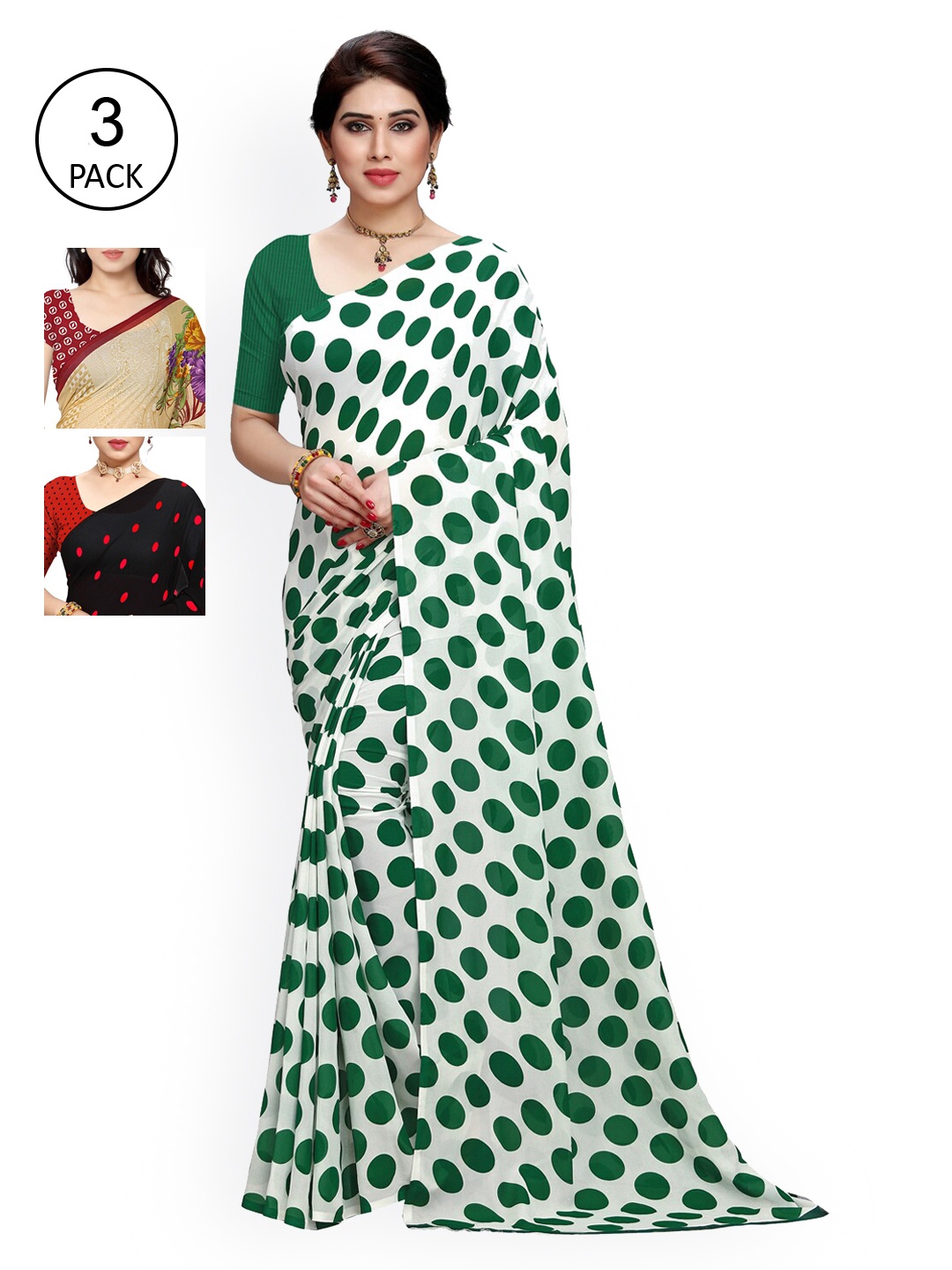 

KALINI Pack Of 3 Printed Sarees, White