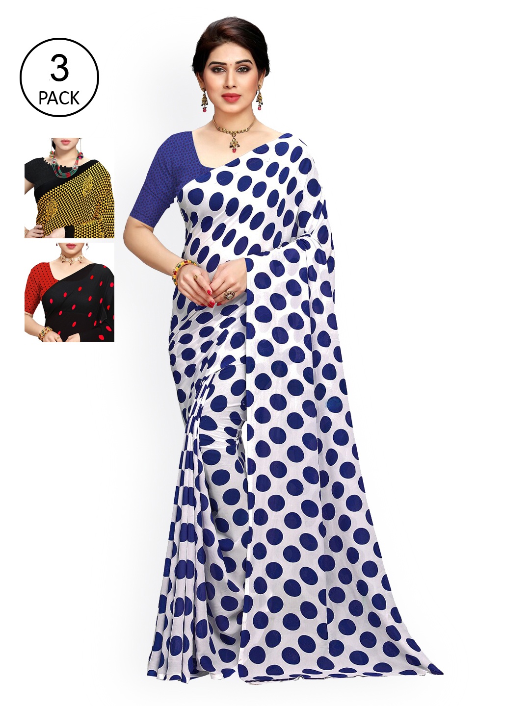 

KALINI Pack Of 3 Multicoloured Poly Georgette Sarees, Multi