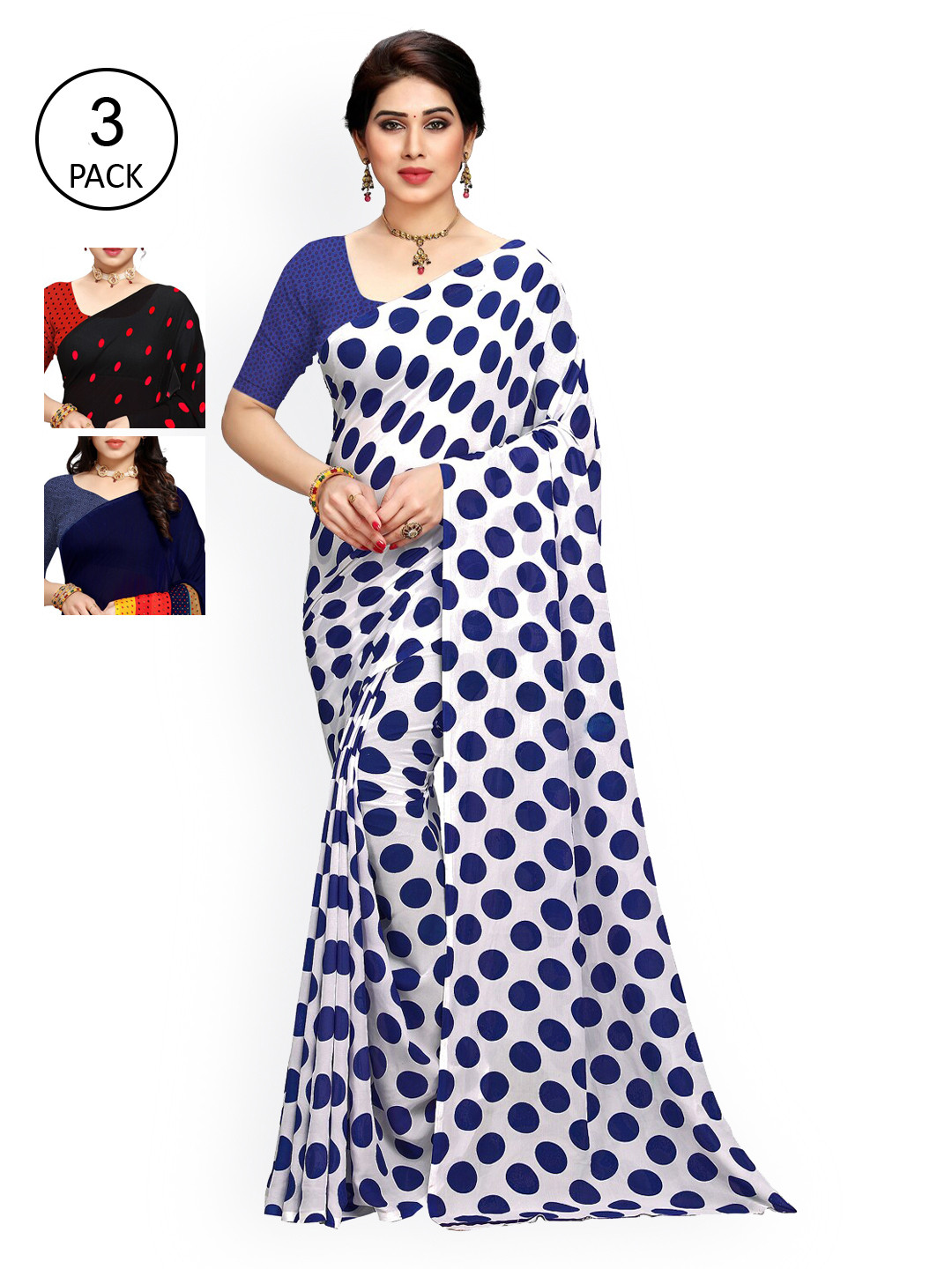 

KALINI Pack Of 3 White & Blue Saree