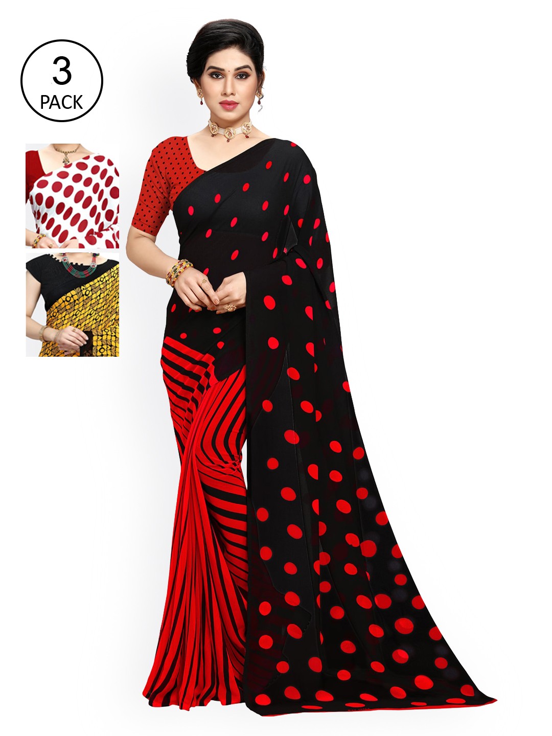 

KALINI Pack Of 3 Multicoloured Poly Georgette Sarees, Multi