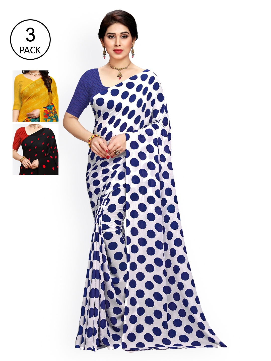 

KALINI Pack Of 3 Printed Sarees, Yellow