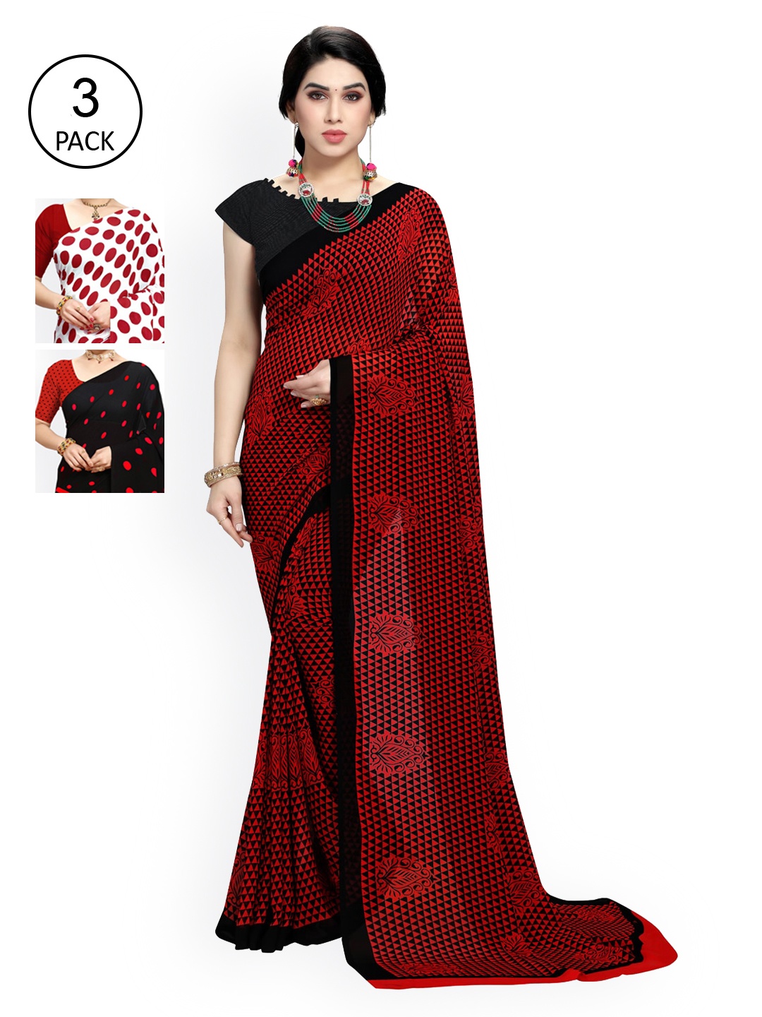 

KALINI Multi Pack of 3 Printed Poly Georgette Saree