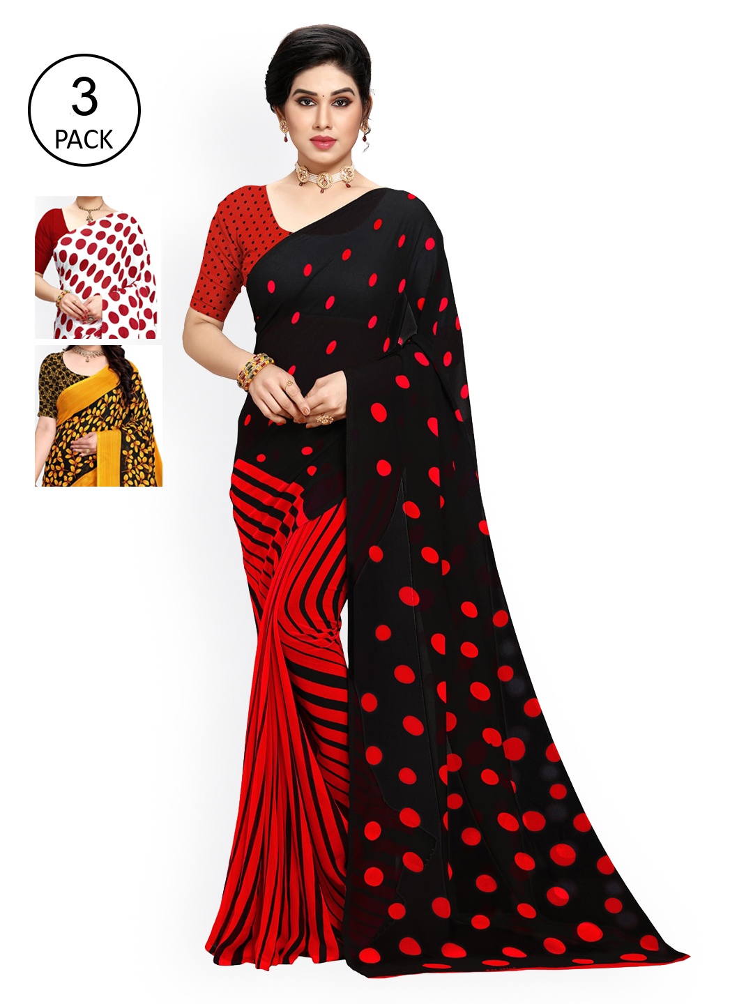 

KALINI Pack Of 3 Poly Georgette Sarees, White