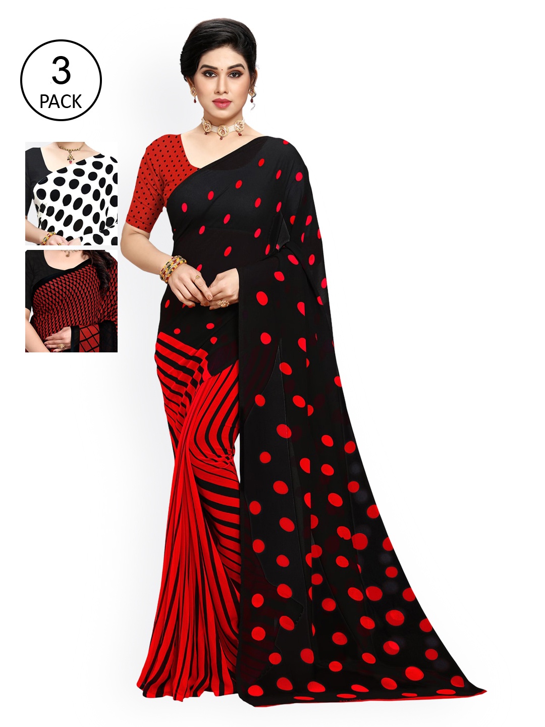 

ANAND SAREES Multicoloured Set of 3 Poly Georgette Saree, Multi