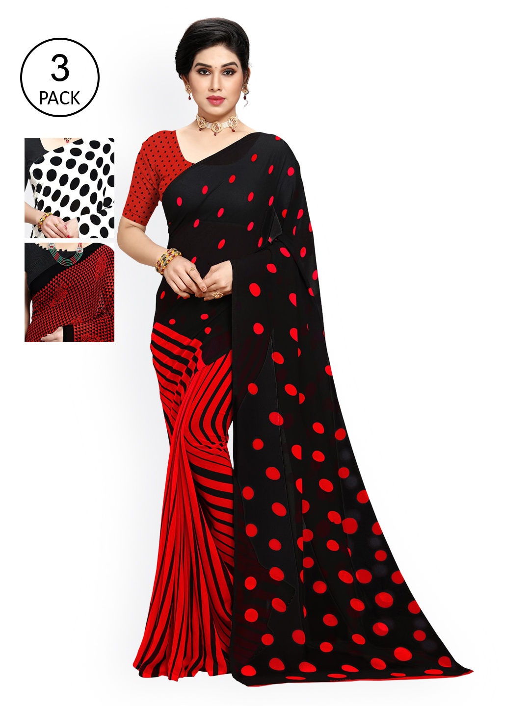 

KALINI White & Black Pack of 3 Printed Saree