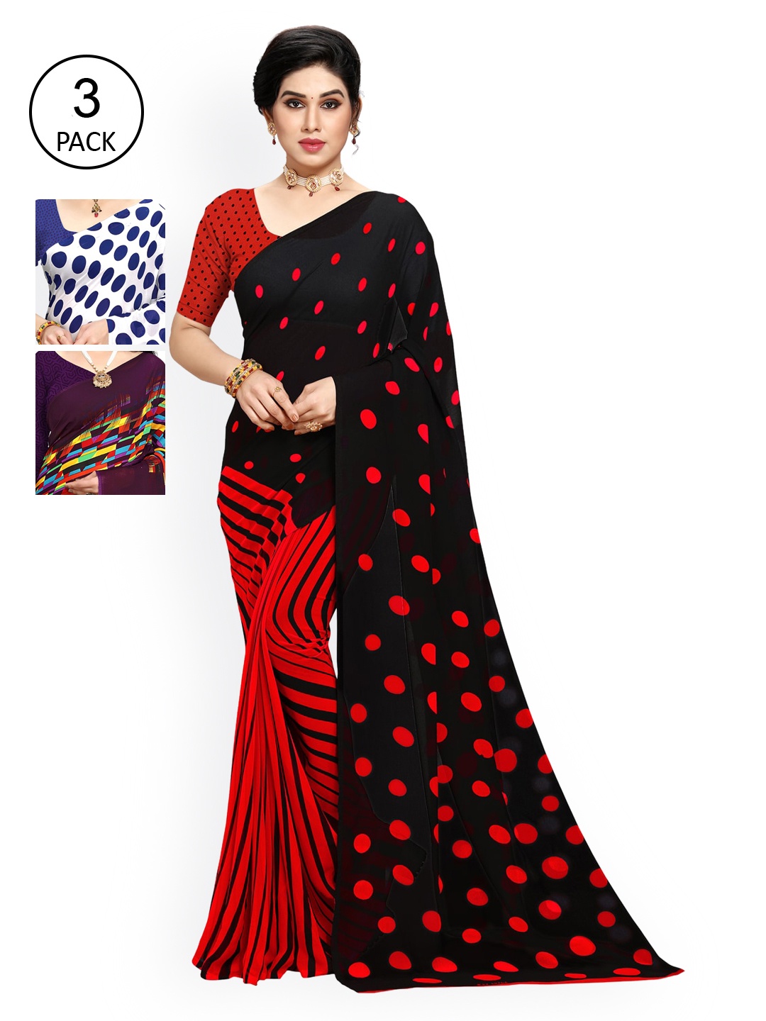 

KALINI Pack Of 3 Printed Sarees, Purple