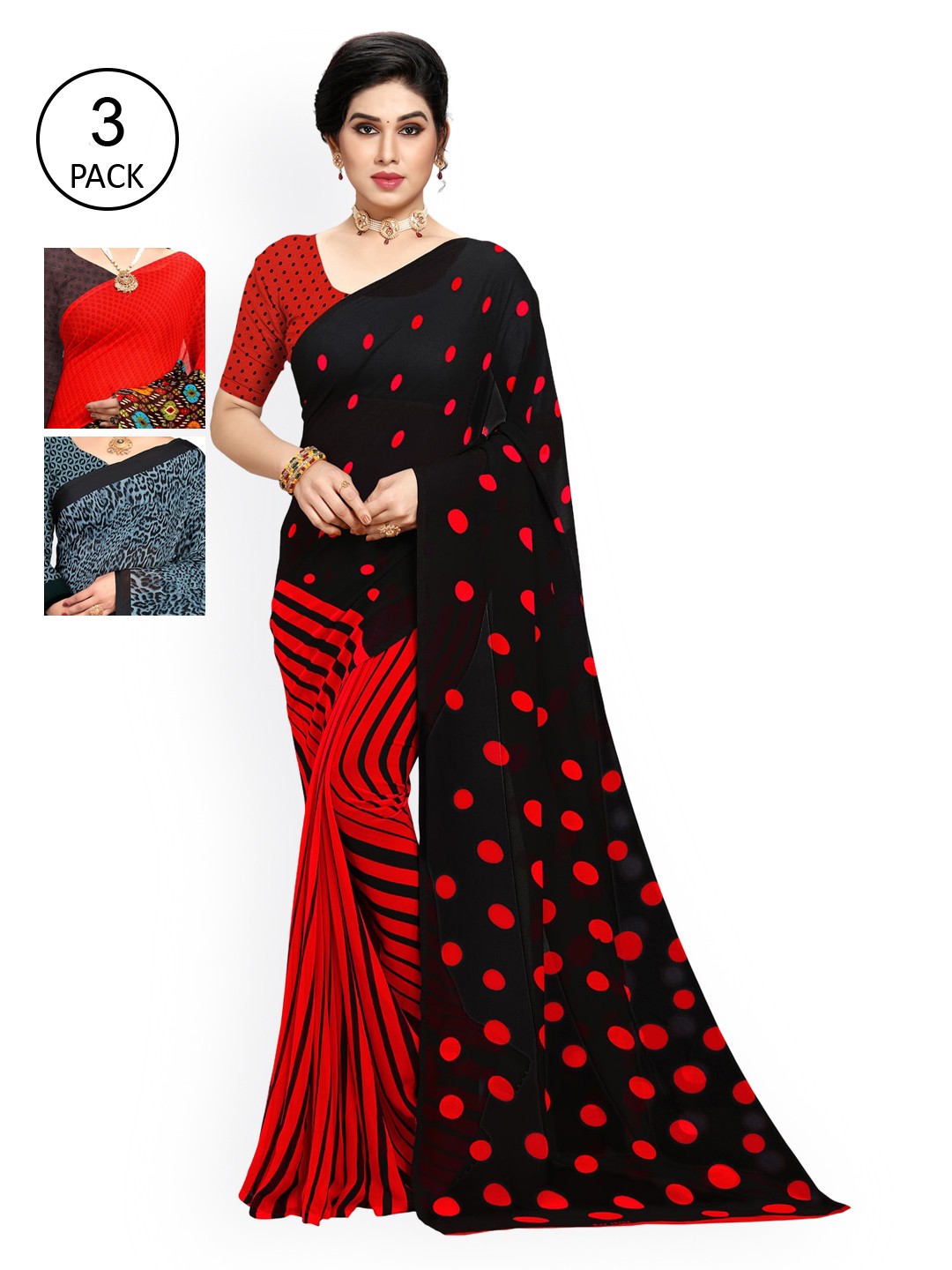 

KALINI Pack Of 3 Multicoloured Poly Georgette Sarees, Multi