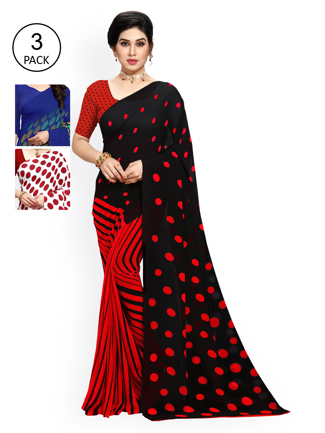 

ANAND SAREES White & Red Pack of 3 Printed Saree