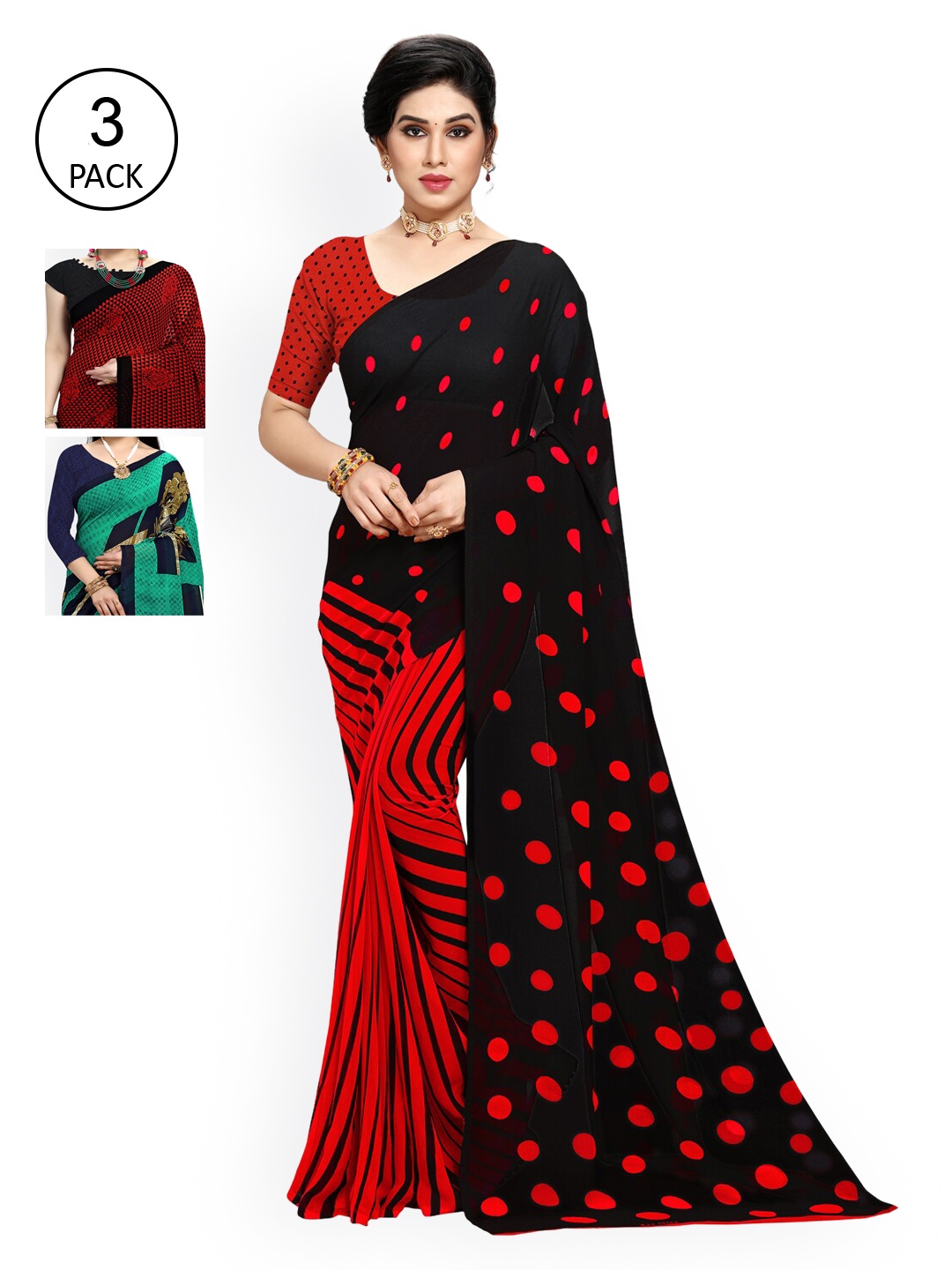 

KALINI Pack Of 3 Multicoloured Poly Georgette Sarees, Multi