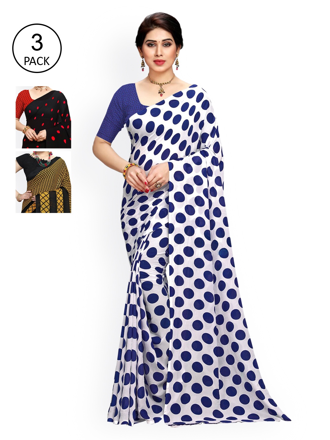 

KALINI Pack Of 3 White & Red Saree