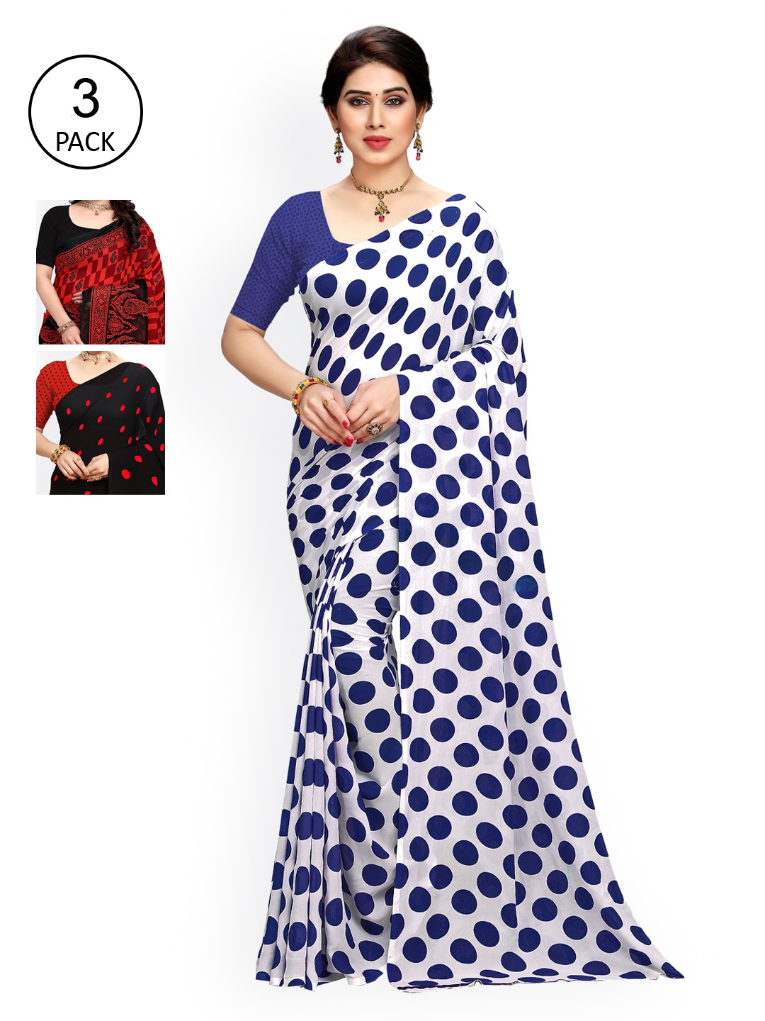 

KALINI Pack of 3 Printed Poly Georgette Saree, Multi