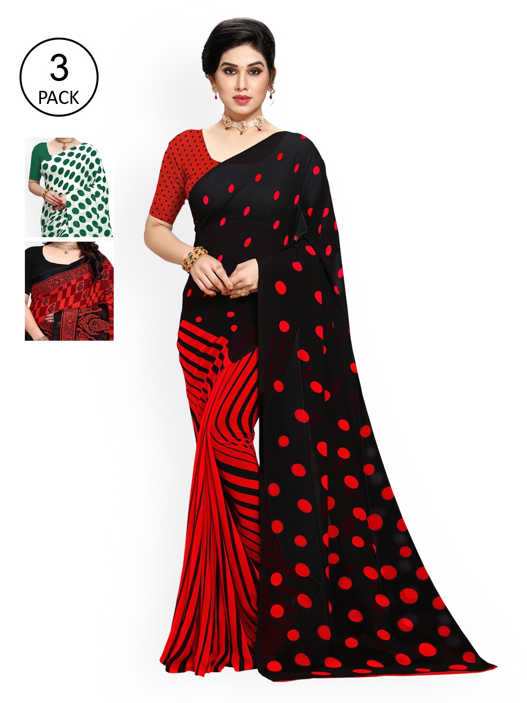 

KALINI Multicoloured Set of 3 Poly Georgette Saree, Multi