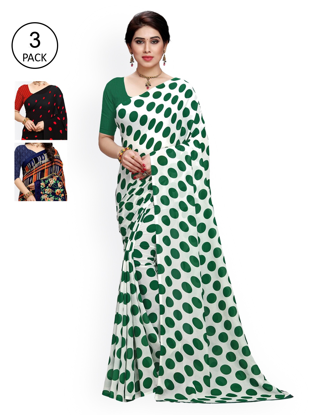 

KALINI Pack of 3 Printed Poly Georgette Saree, Multi