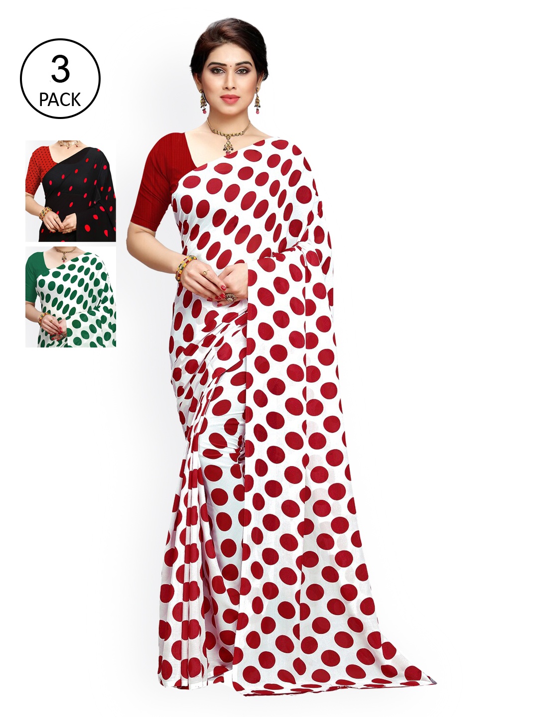 

KALINI Pack Of 3 White & Red Saree