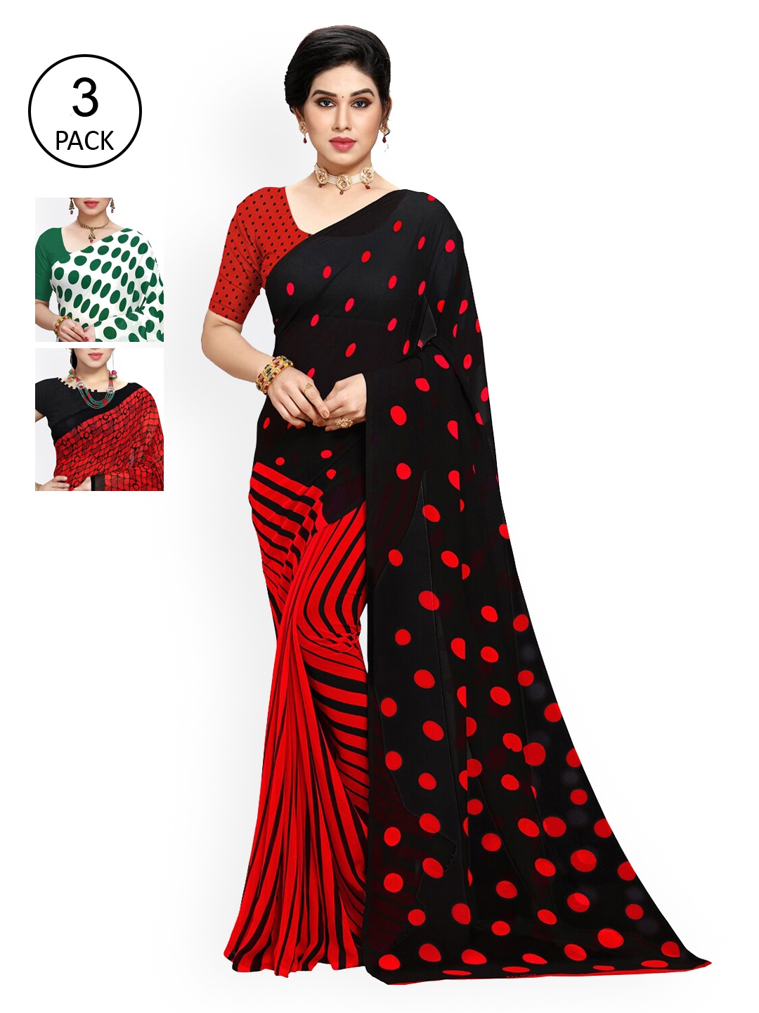 

KALINI Pack Of 3 Poly Georgette Sarees, Black