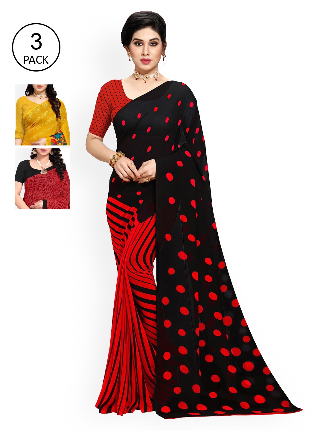 

KALINI Women Pack of 3 Printed Sarees, Yellow