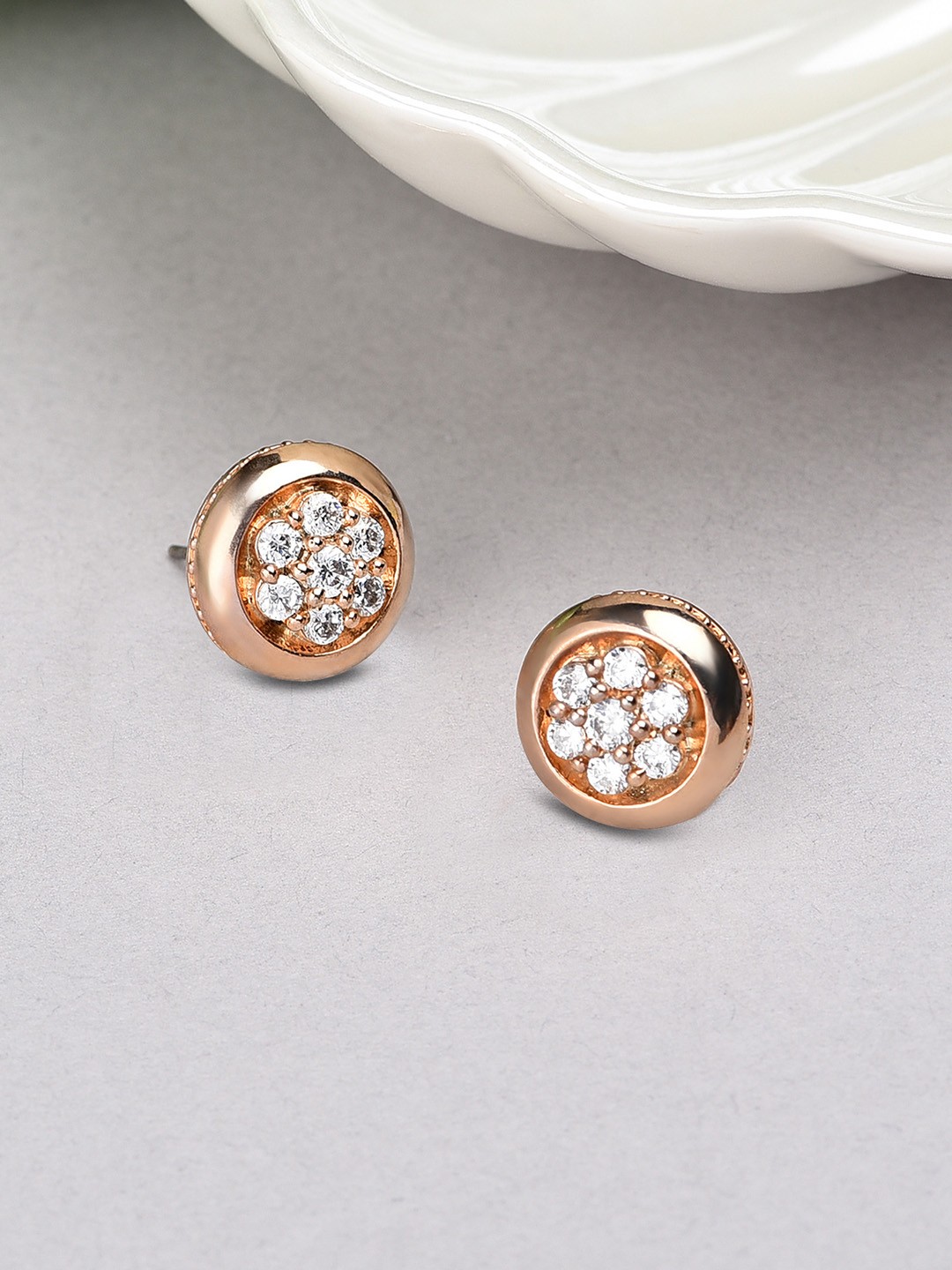 

AMI Rose Gold-Plated Cubic Zirconia Studded Contemporary Studs Earrings