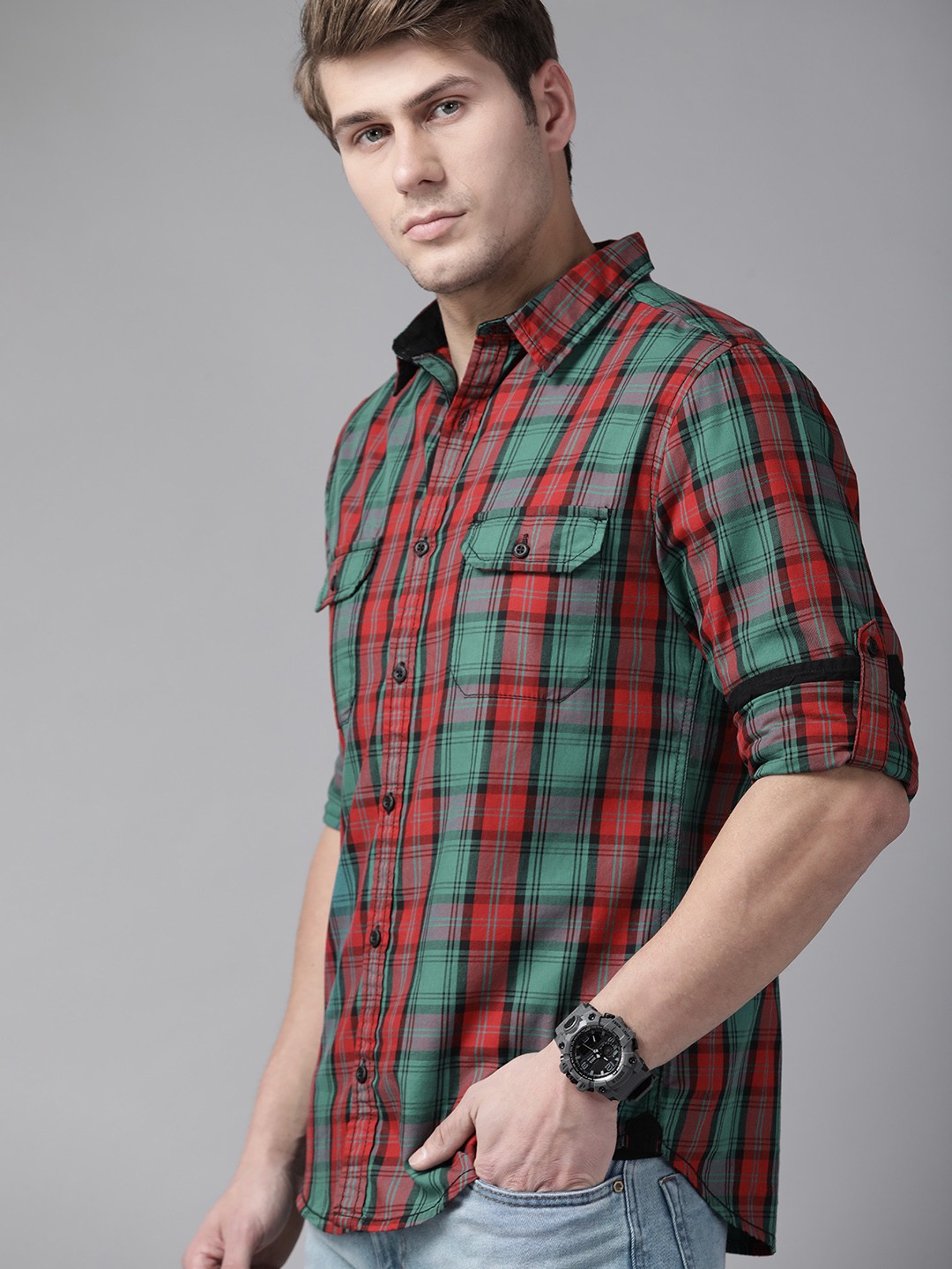 

Roadster Men Red & Green Pure Cotton Tartan Checks Checked Sustainable Casual Shirt