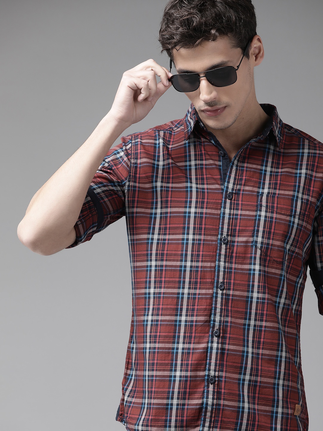 

Roadster Men Rust Tartan Checks Checked Casual Shirt