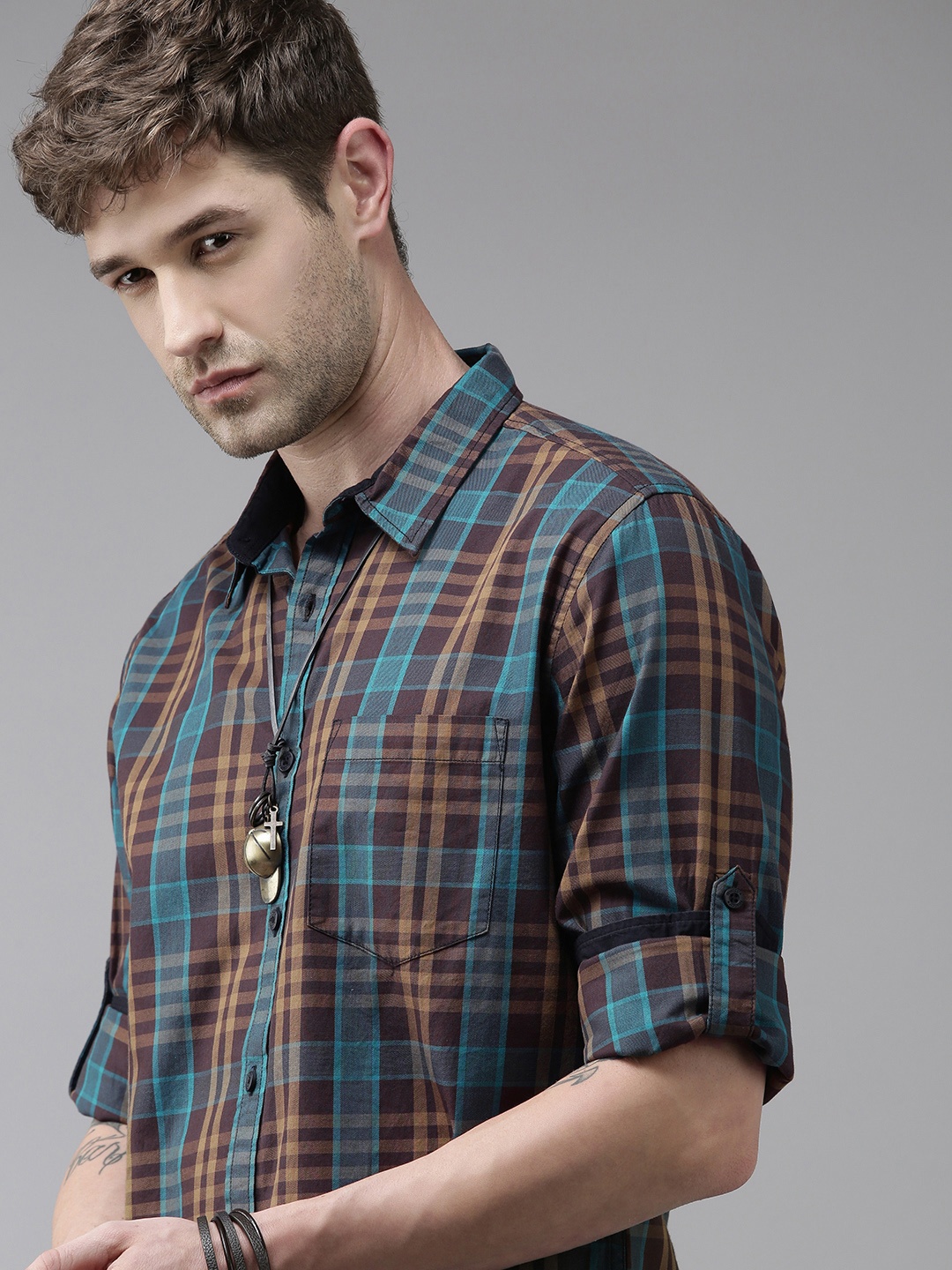 

Roadster Men Blue Tartan Checks Opaque Checked Pure Cotton Sustainable Casual Shirt