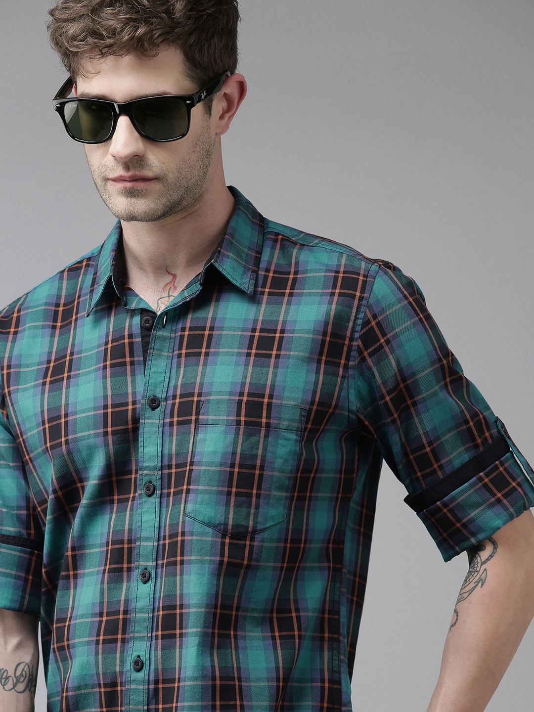 

Roadster Men Multicoloured Tartan Checks Opaque Pure Cotton Sustainable Casual Shirt, Multi