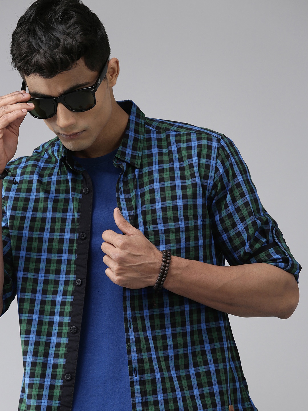 

Roadster Men Blue & Green Tartan Checked Opaque Casual Shirt