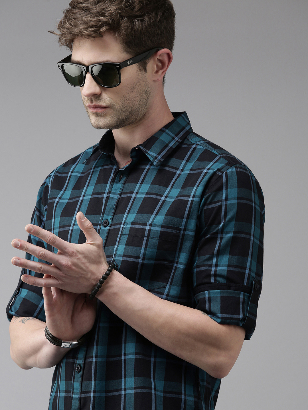 

Roadster Men Blue Tartan Checks Opaque Checked Sustainable Casual Shirt