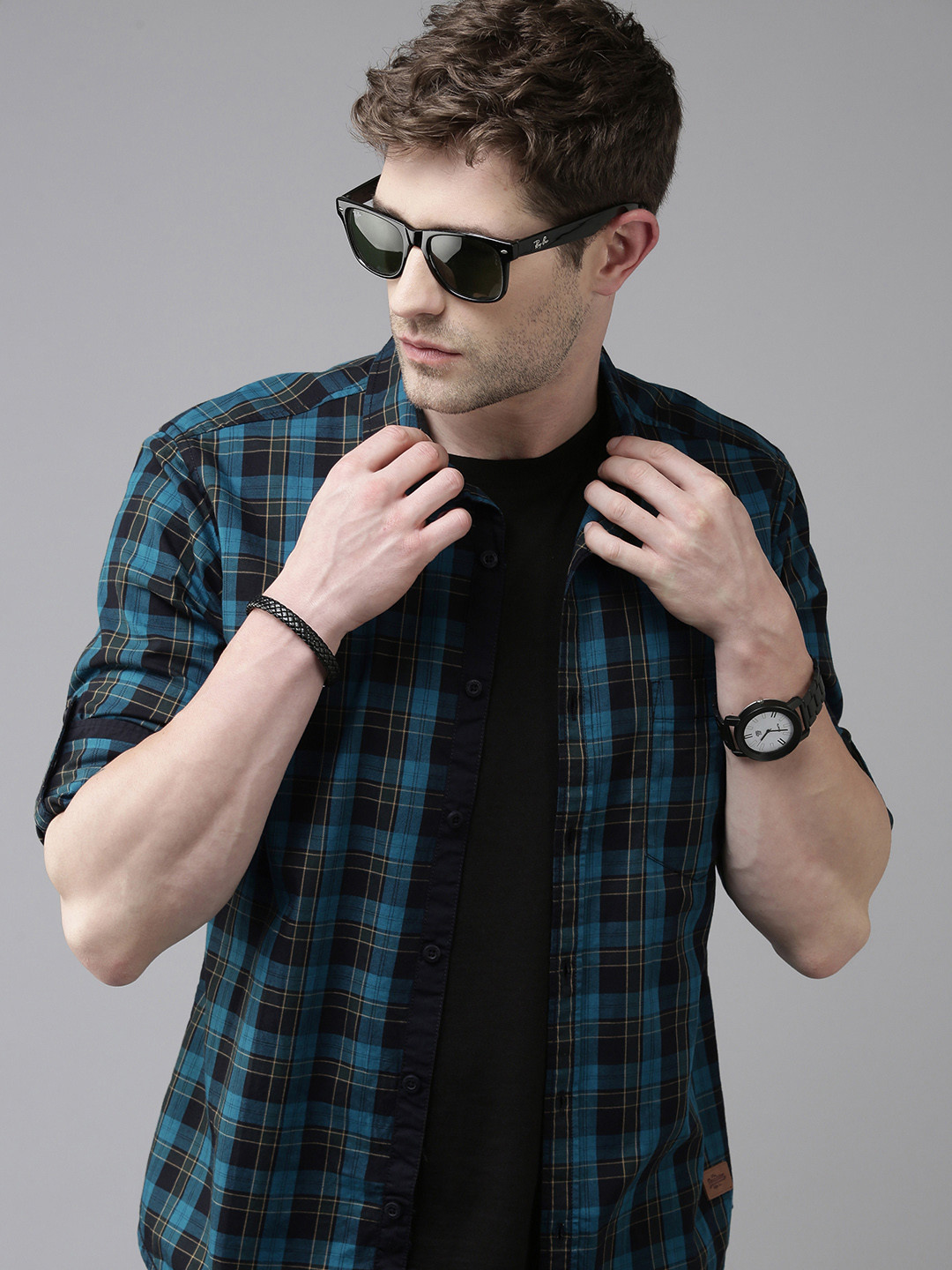 

Roadster Men Blue Checked Regular Fit Pure Cotton Casual Shirt