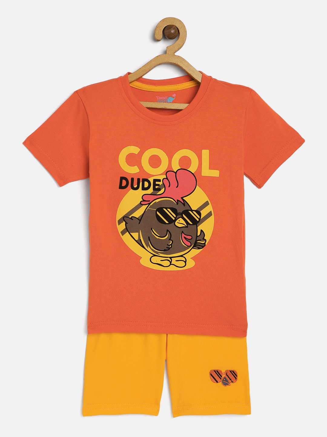 

Toonyport Kids Orange and Mustard Yellow Printed Pure Cotton T-shirt with Shorts