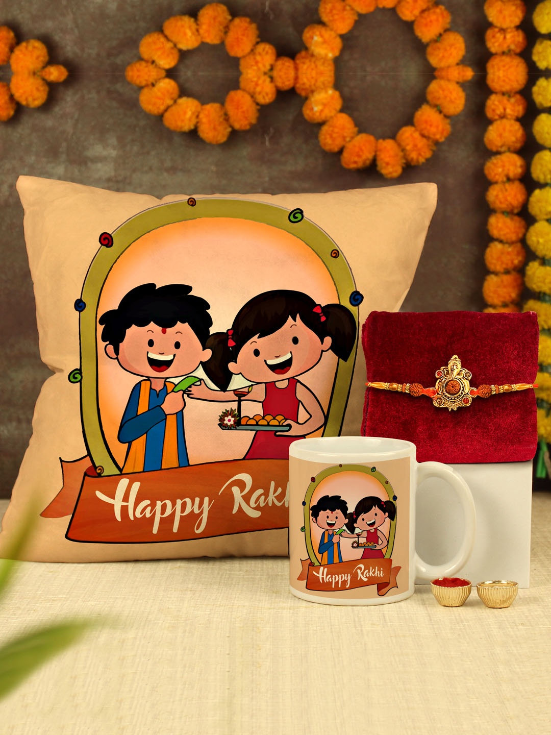 

TIED RIBBONS Rakshabandhan Special Designer Rakhi Cushion & Mug Combo Gift, Blue