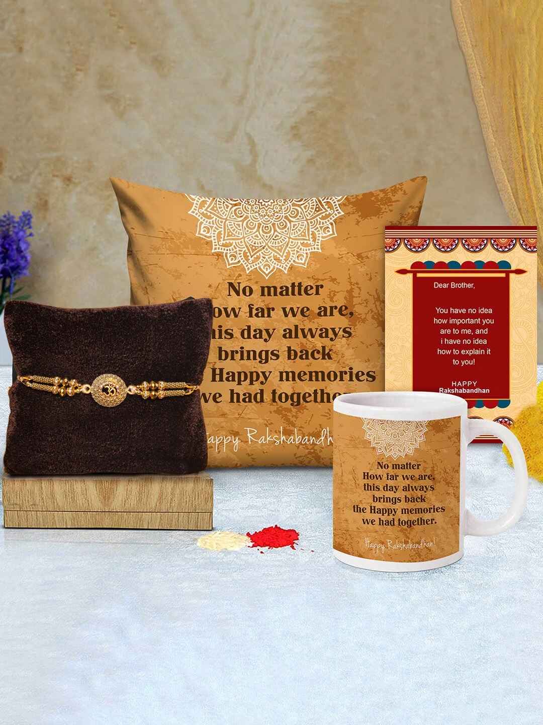 

TIED RIBBONS Red & Beige 4-Pieces Rakhi Gift Set